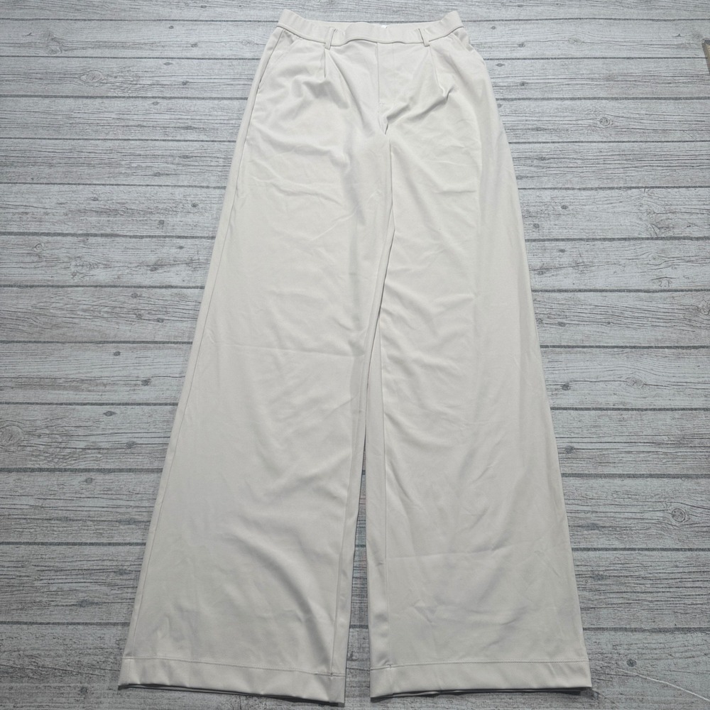 Halara Pants Women's Medium Beige Ultra Tall Pleated High Rise Wide Leg Trousers